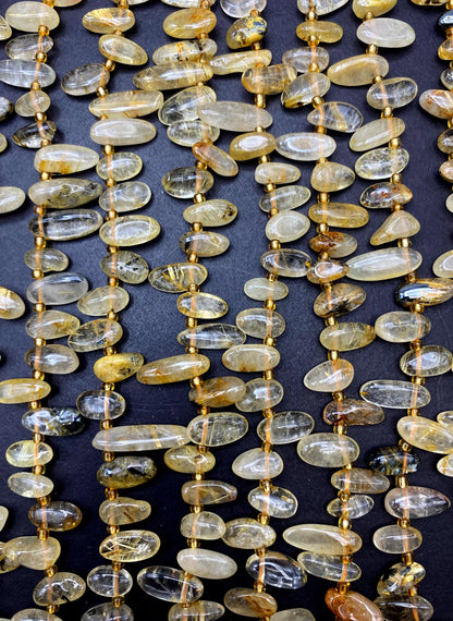 Gold rutilated quartz Gemstone Bead Stick/Tooth shape Beads, Beautiful Gold Color Gemstone Beads, Full Strand 15.5"