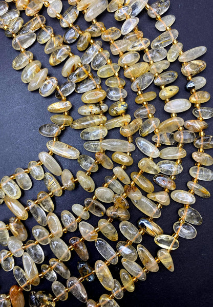 Gold rutilated quartz Gemstone Bead Stick/Tooth shape Beads, Beautiful Gold Color Gemstone Beads, Full Strand 15.5"