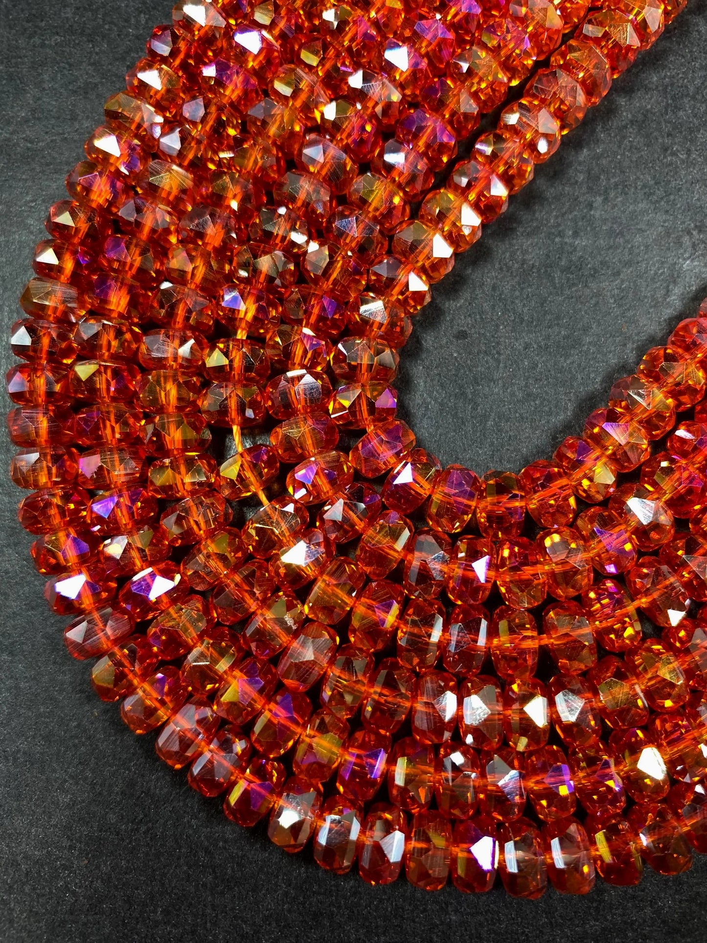 Beautiful Clear Orange Chinese Crystal Glass Bead Faceted 5x8mm Rondelle Bead, Gorgeous Iridescent Clear Great Quality Glass