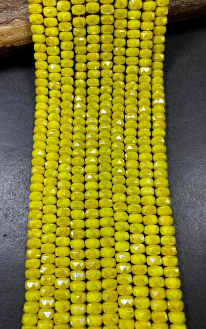 Beautiful Yellow Chinese Crystal Glass Bead Faceted 5x8mm Rondelle Bead, Gorgeous Iridescent Clear Great Quality Glass