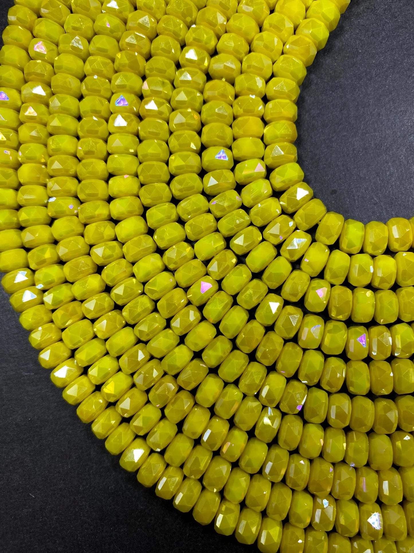Beautiful Yellow Chinese Crystal Glass Bead Faceted 5x8mm Rondelle Bead, Gorgeous Iridescent Clear Great Quality Glass