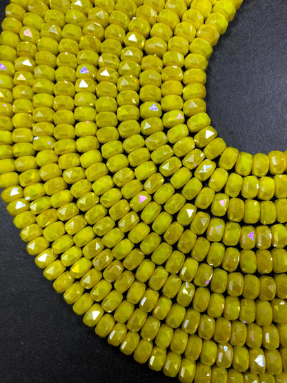 Beautiful Yellow Chinese Crystal Glass Bead Faceted 5x8mm Rondelle Bead, Gorgeous Iridescent Clear Great Quality Glass
