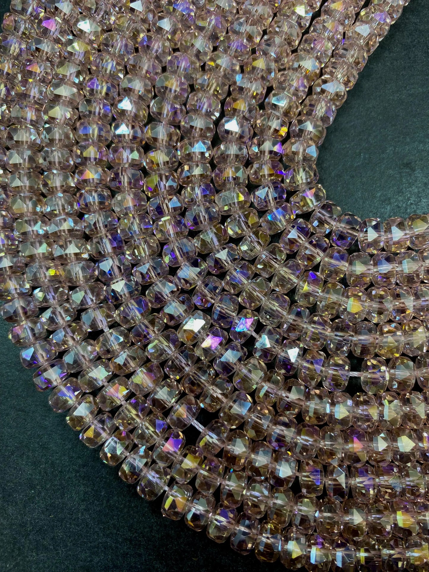 Beautiful Clear Pink Chinese Crystal Glass Bead Faceted 5x8mm Rondelle Bead, Gorgeous Iridescent Clear Great Quality Glass