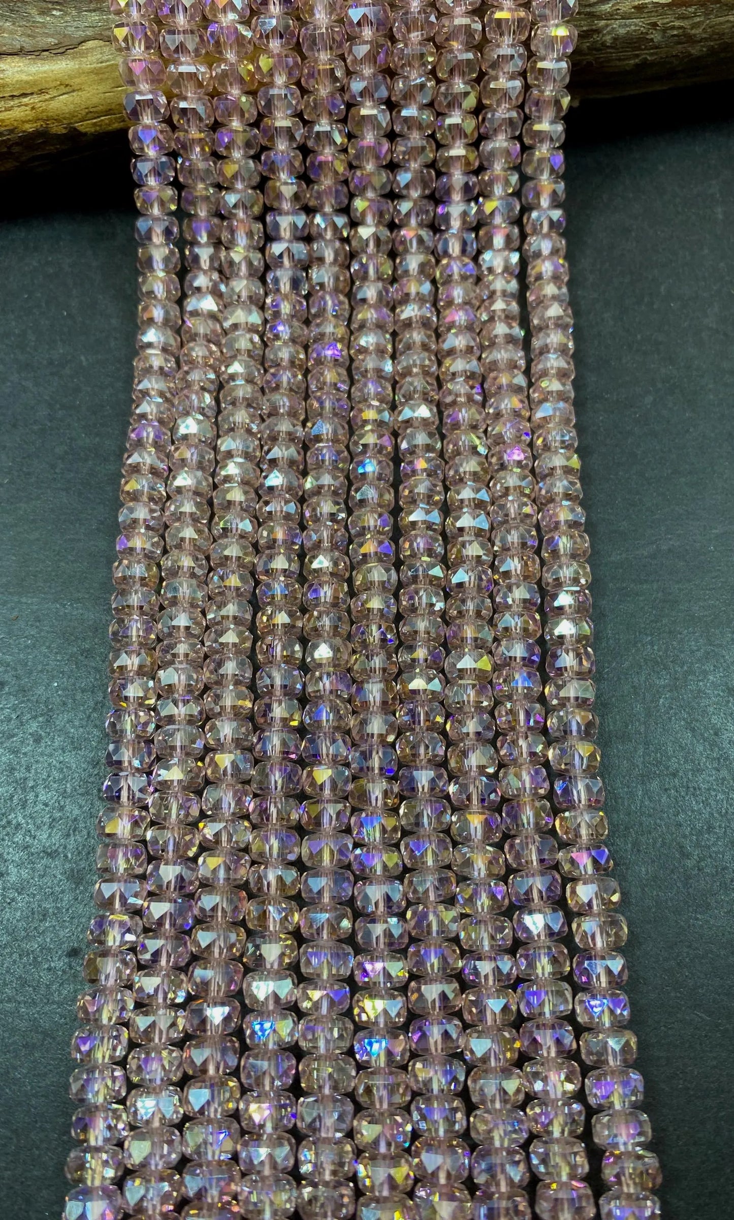 Beautiful Clear Pink Chinese Crystal Glass Bead Faceted 5x8mm Rondelle Bead, Gorgeous Iridescent Clear Great Quality Glass