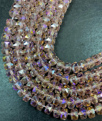 Beautiful Clear Pink Chinese Crystal Glass Bead Faceted 5x8mm Rondelle Bead, Gorgeous Iridescent Clear Great Quality Glass