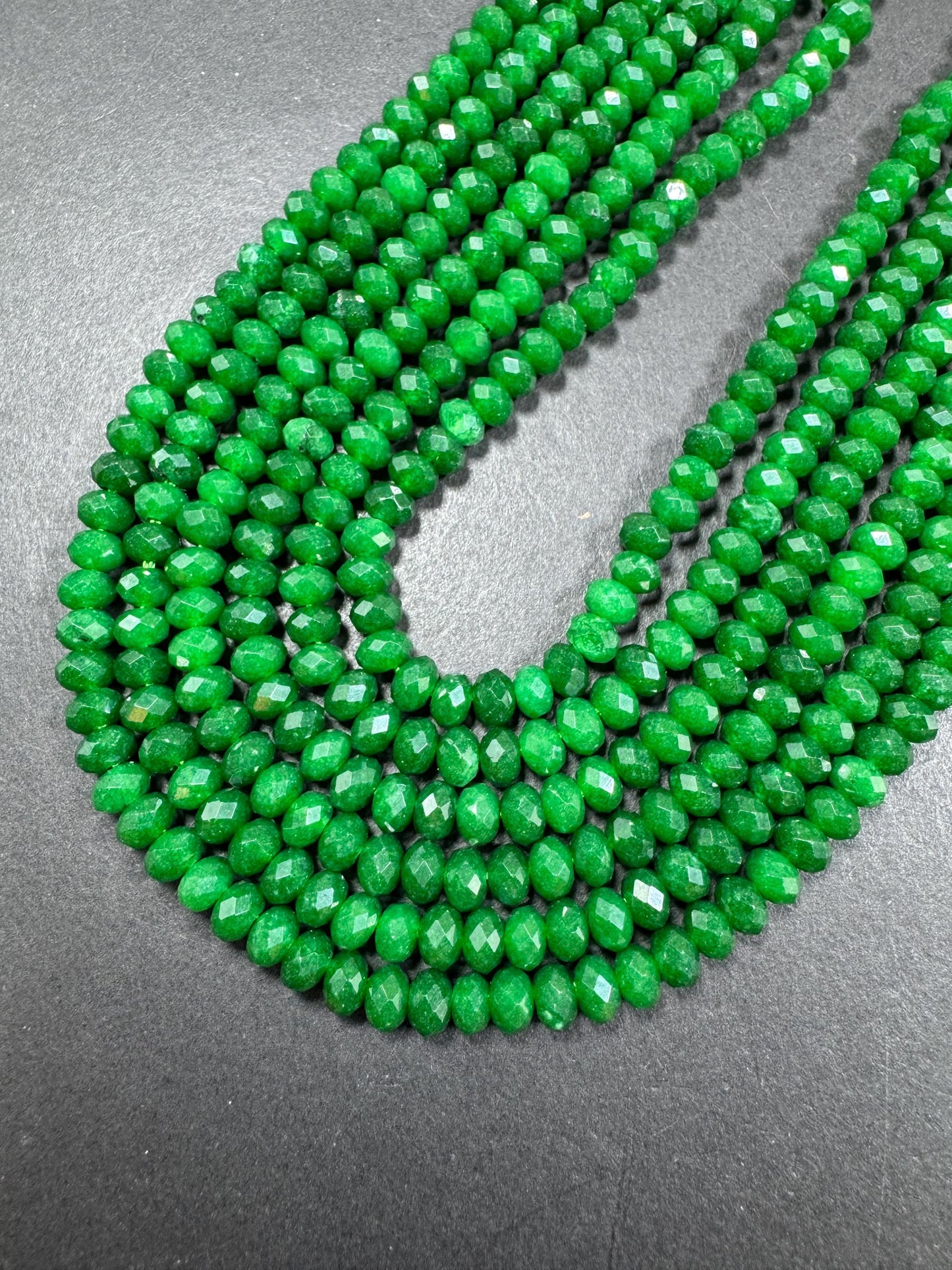 Natural gemstone bead. green jade stone bead. faceted rondelle shape beads. excellent quality . full strand 15.5”