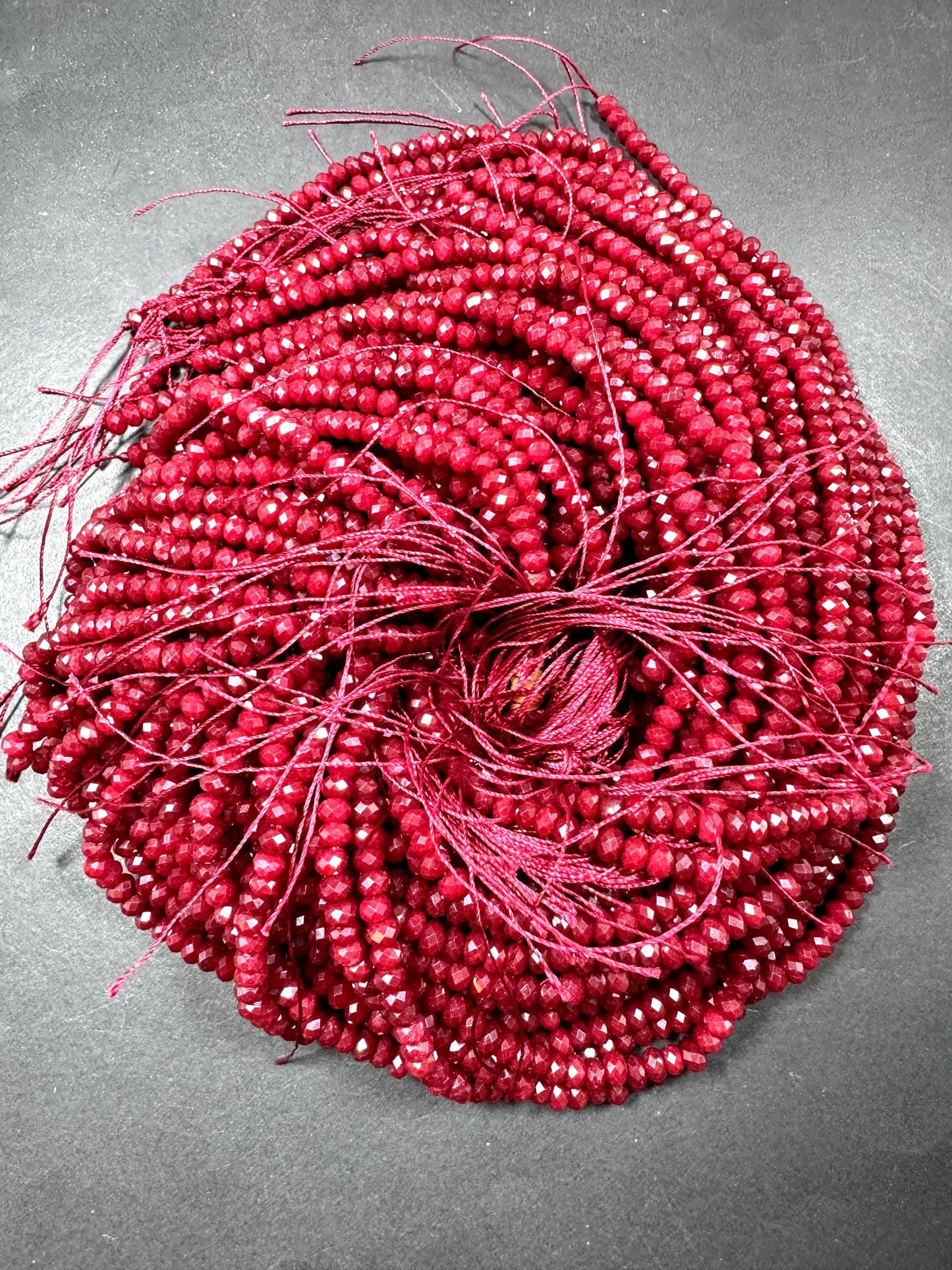 Natural gemstone bead. Red  jade stone bead. faceted rondelle shape beads. excellent quality . full strand 15.5”
