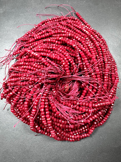 Natural gemstone bead. Red  jade stone bead. faceted rondelle shape beads. excellent quality . full strand 15.5”