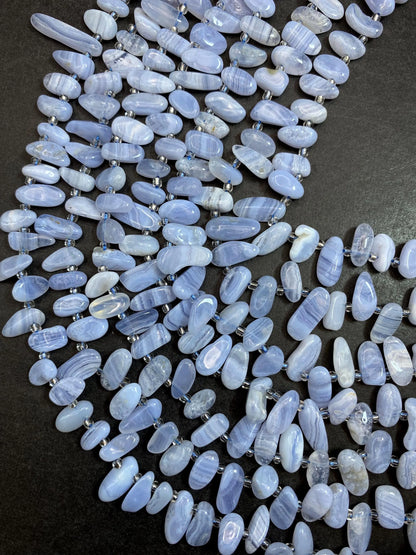 Chalcedony Gemstone Beads Stick or Tooth Shape, Beautiful Blue Lace Color Gemstone Beads, Full Strand 15.5"
