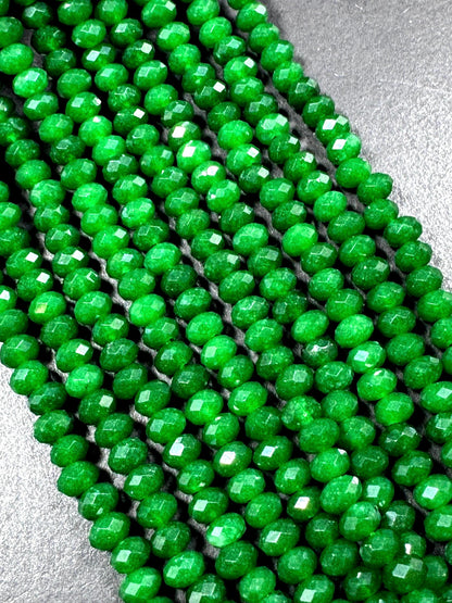 Natural gemstone bead. green jade stone bead. faceted rondelle shape beads. excellent quality . full strand 15.5”