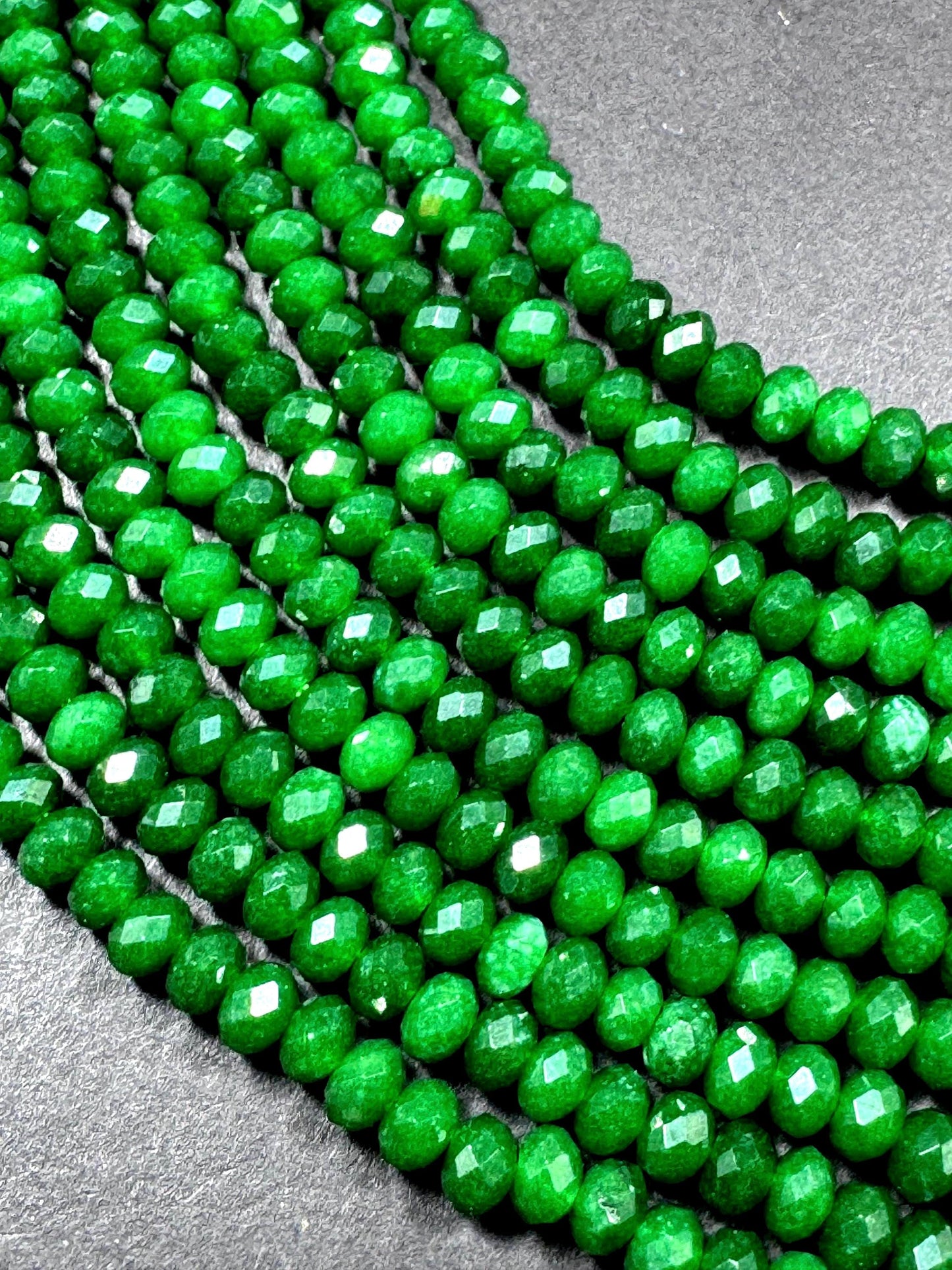 Natural gemstone bead. green jade stone bead. faceted rondelle shape beads. excellent quality . full strand 15.5”