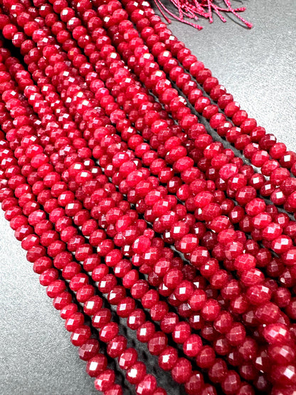 Natural gemstone bead. Red  jade stone bead. faceted rondelle shape beads. excellent quality . full strand 15.5”
