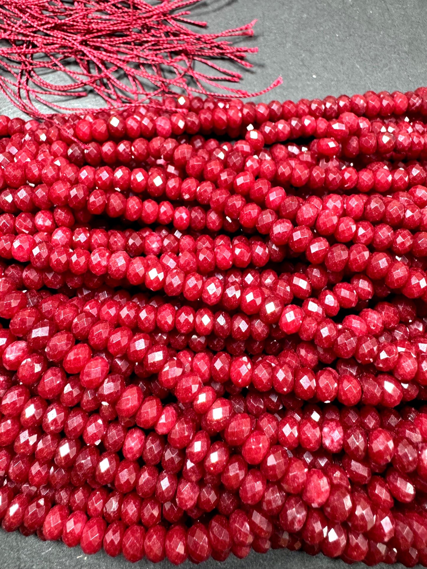 Natural gemstone bead. Red  jade stone bead. faceted rondelle shape beads. excellent quality . full strand 15.5”