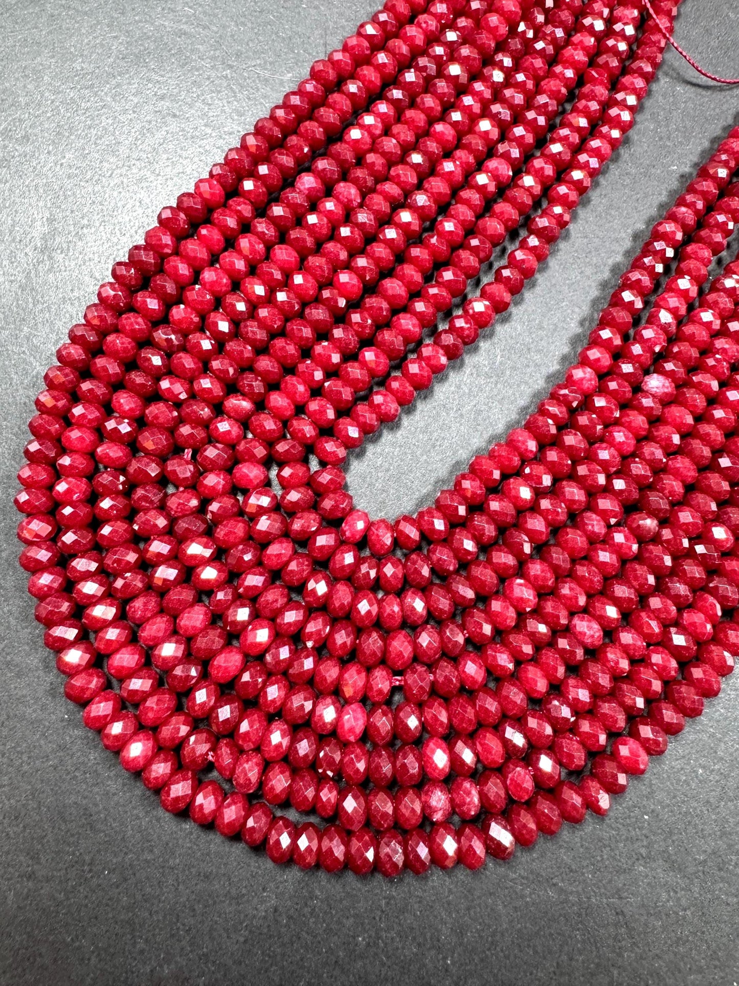 Natural gemstone bead. Red  jade stone bead. faceted rondelle shape beads. excellent quality . full strand 15.5”