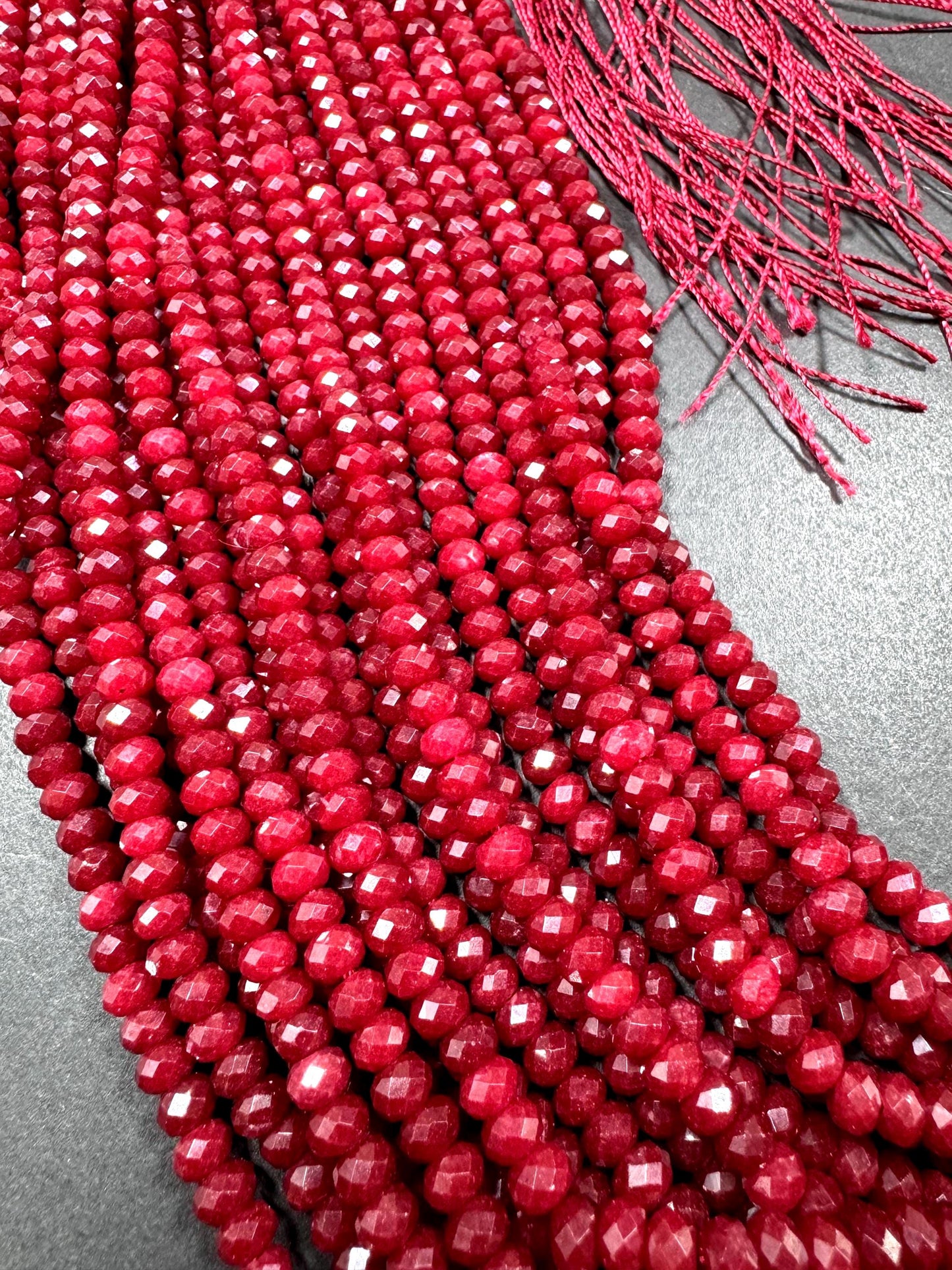 Natural gemstone bead. Red  jade stone bead. faceted rondelle shape beads. excellent quality . full strand 15.5”
