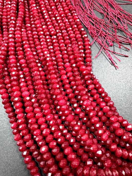Natural gemstone bead. Red  jade stone bead. faceted rondelle shape beads. excellent quality . full strand 15.5”