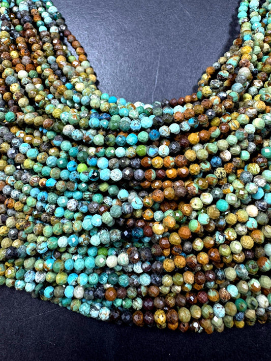 Natural turquoise gemstone bead. faceted round shape . gorgeous multi color turquoise beads. excellent quality ! full strand 15.5