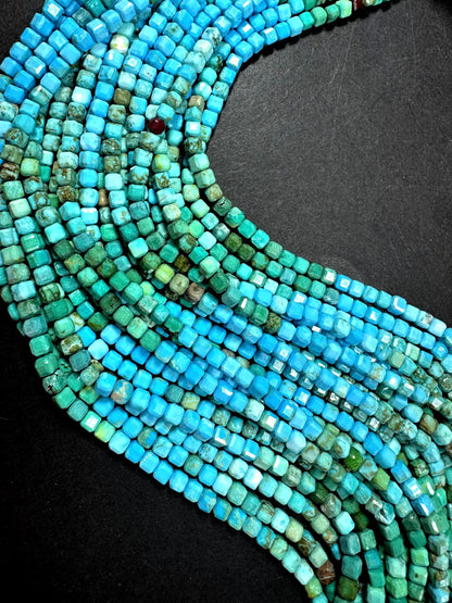 Natural turquoise gemstone bead. Multi color turquoise beads . Faceted cube shape . Excellent quality. Full strand 15.5