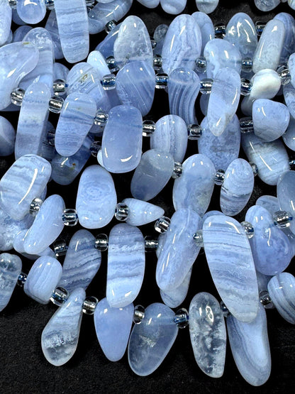 100% National Blue Lace Agate. Freedom Teardrop Shape. Gorgeous Natural Blue Color Gemstone Bead. Full Strand 15.5"