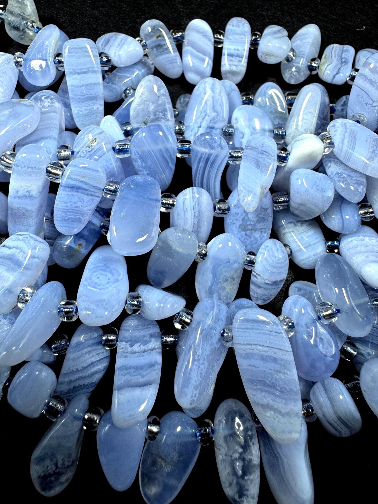 100% National Blue Lace Agate. Freedom Teardrop Shape. Gorgeous Natural Blue Color Gemstone Bead. Full Strand 15.5"