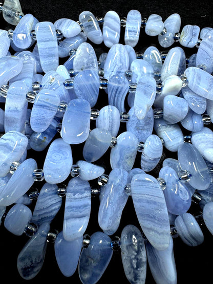 100% National Blue Lace Agate. Freedom Teardrop Shape. Gorgeous Natural Blue Color Gemstone Bead. Full Strand 15.5"