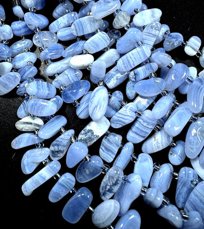 100% National Blue Lace Agate. Freedom Teardrop Shape. Gorgeous Natural Blue Color Gemstone Bead. Full Strand 15.5"
