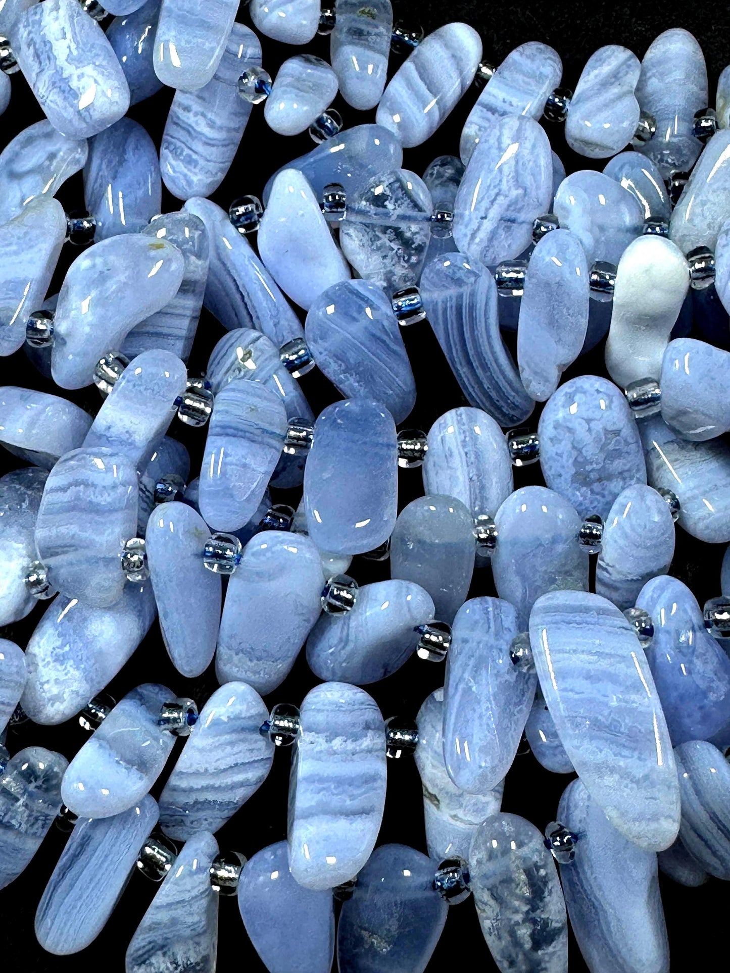 100% National Blue Lace Agate. Freedom Teardrop Shape. Gorgeous Natural Blue Color Gemstone Bead. Full Strand 15.5"