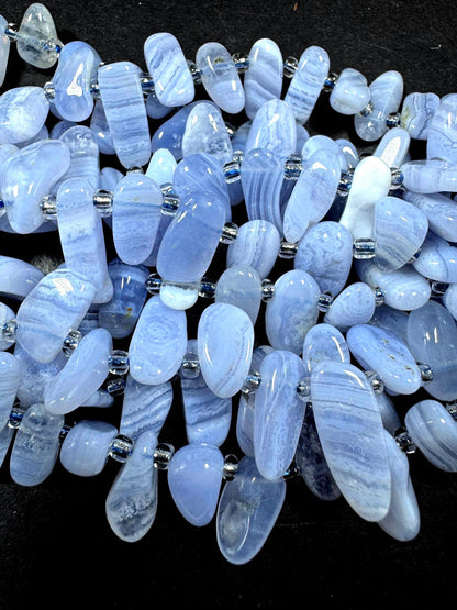 100% National Blue Lace Agate. Freedom Teardrop Shape. Gorgeous Natural Blue Color Gemstone Bead. Full Strand 15.5"