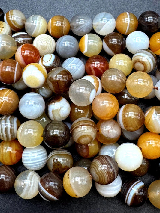 Natural Botswana Gemstone bead. Smooth round bead. Gorgeous brown Botswana bead. Excellent quality. Full strand 15.5