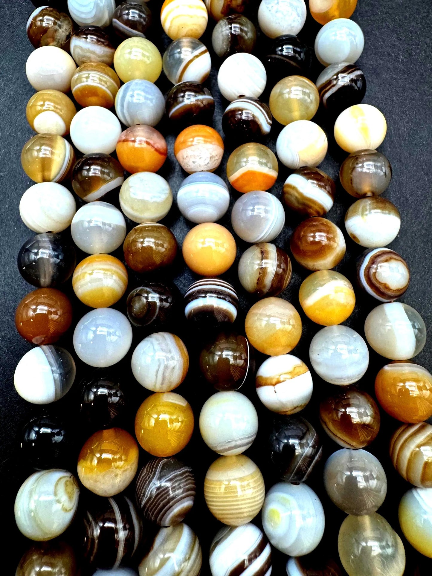 Natural Botswana Gemstone bead. Smooth round bead. Gorgeous brown Botswana bead. Excellent quality. Full strand 15.5