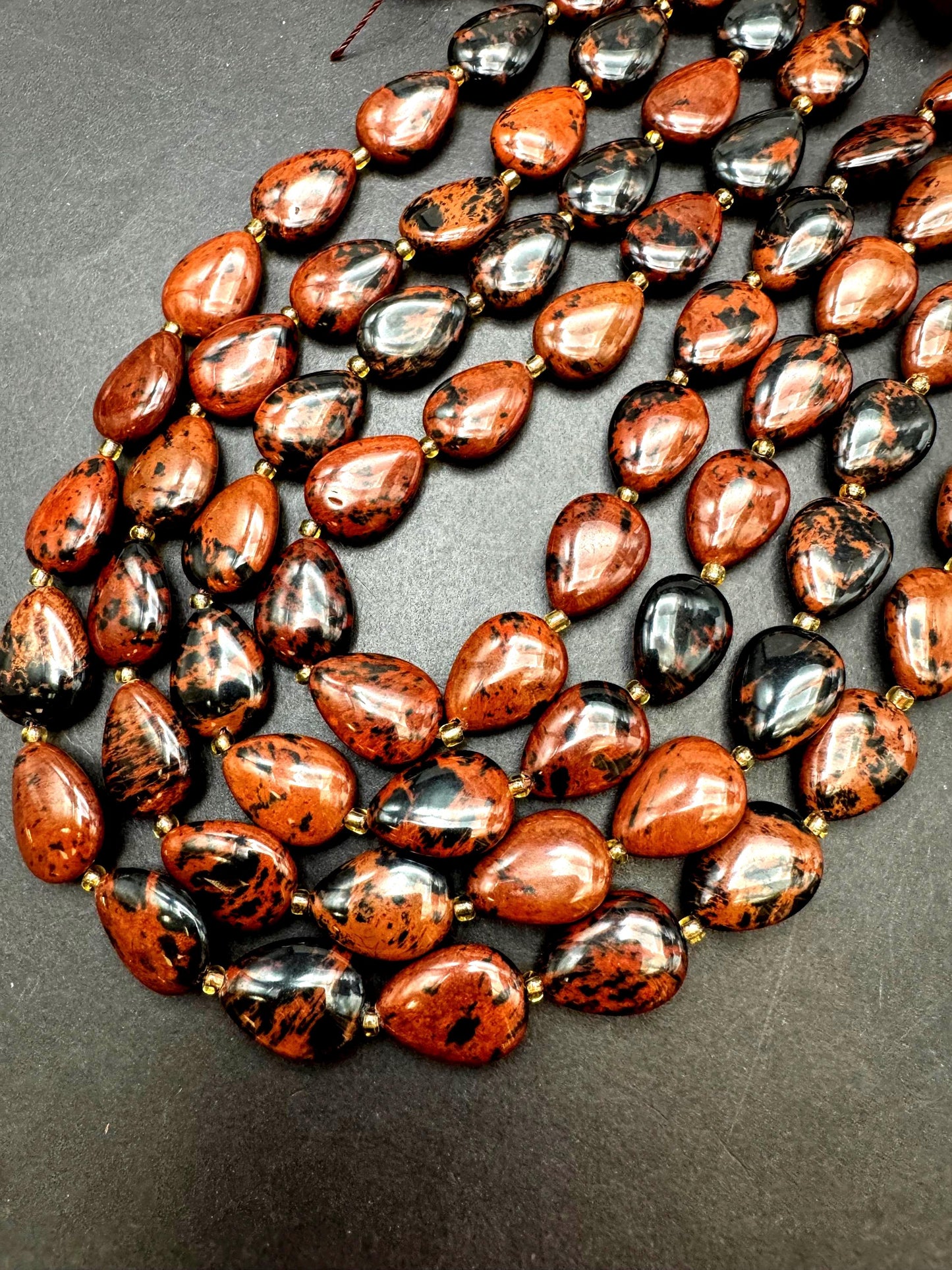Natural  Mahogany Obsidian Gemstone Bead. Gorgeous Natural dark brown with black color. Excellent quality. Full strand 15.5