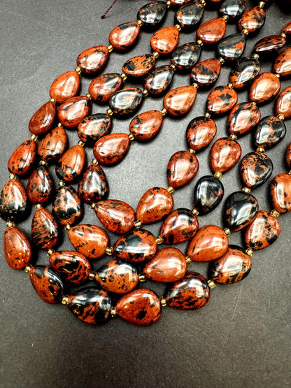 Natural  Mahogany Obsidian Gemstone Bead. Gorgeous Natural dark brown with black color. Excellent quality. Full strand 15.5