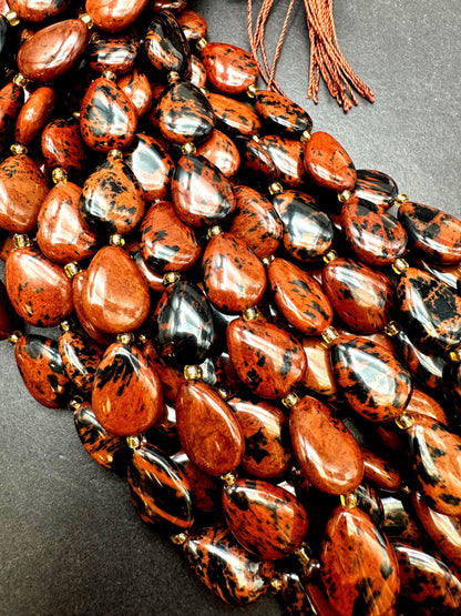 Natural  Mahogany Obsidian Gemstone Bead. Gorgeous Natural dark brown with black color. Excellent quality. Full strand 15.5