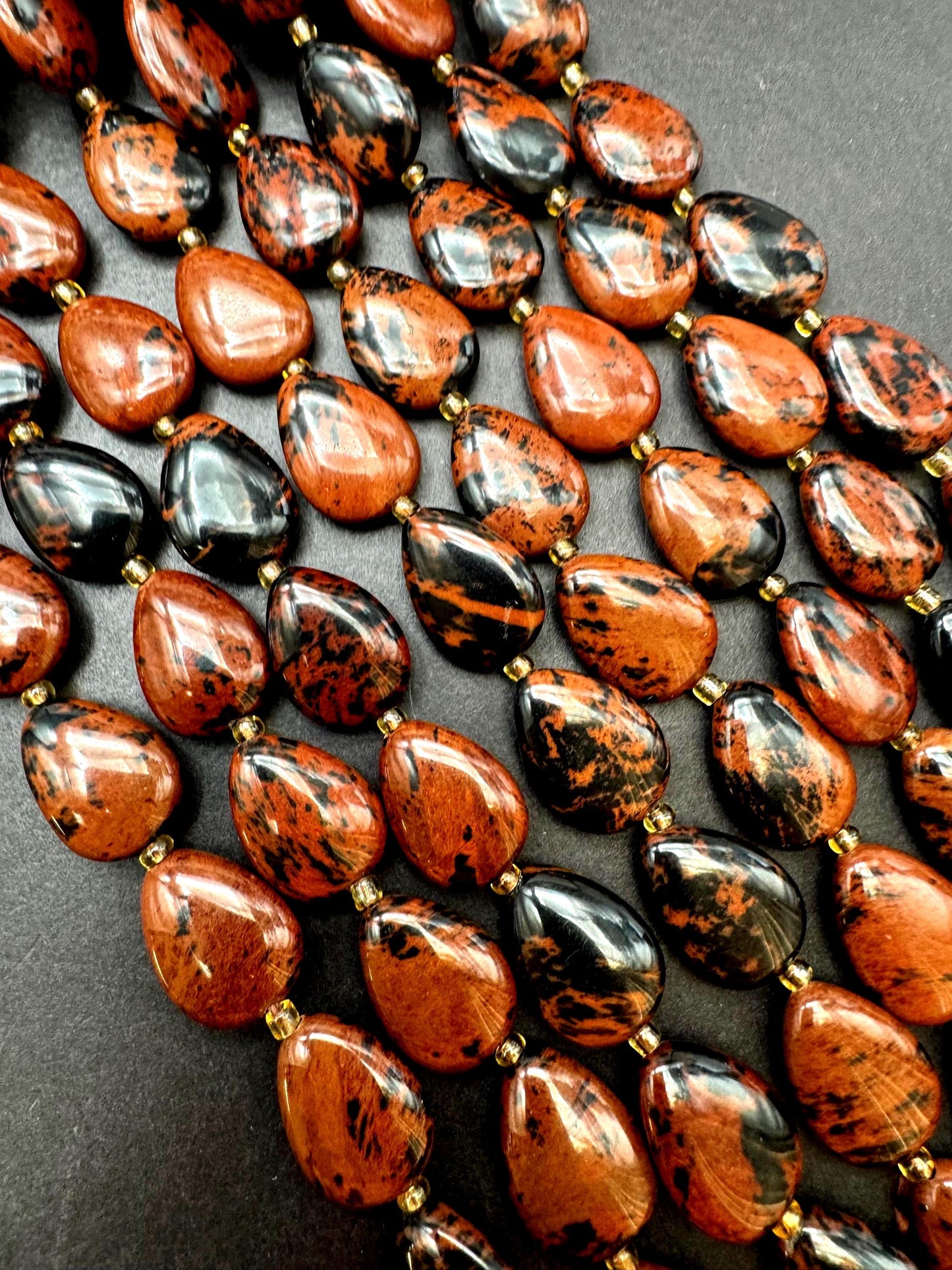 Natural  Mahogany Obsidian Gemstone Bead. Gorgeous Natural dark brown with black color. Excellent quality. Full strand 15.5