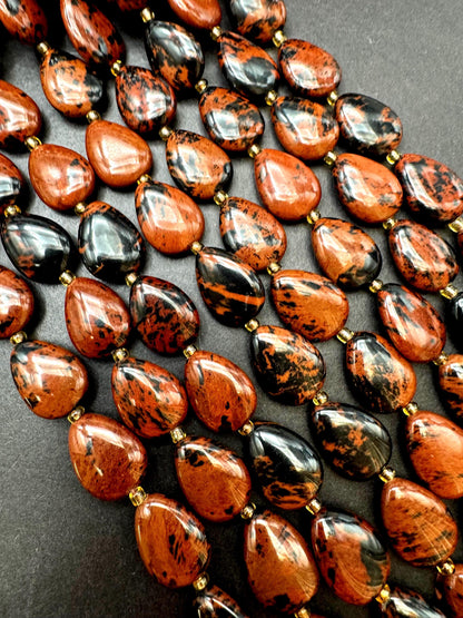 Natural  Mahogany Obsidian Gemstone Bead. Gorgeous Natural dark brown with black color. Excellent quality. Full strand 15.5