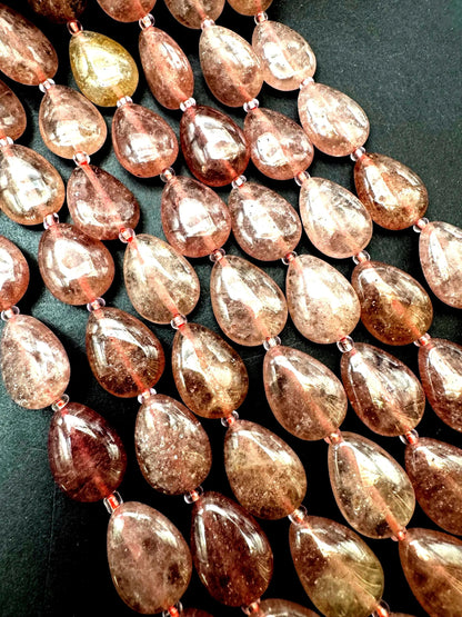 Natural Strawberry Quartz Gemstone Bead. Gorgeous Natural dark reddish color. Excellent quality. Full strand 15.5