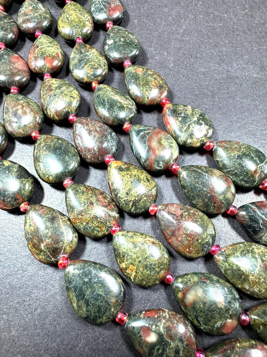 Natural African Blood Gemstone Bead. Gorgeous Natural Dark Brown with Olive Green color. Excellent quality. Full strand 15.5