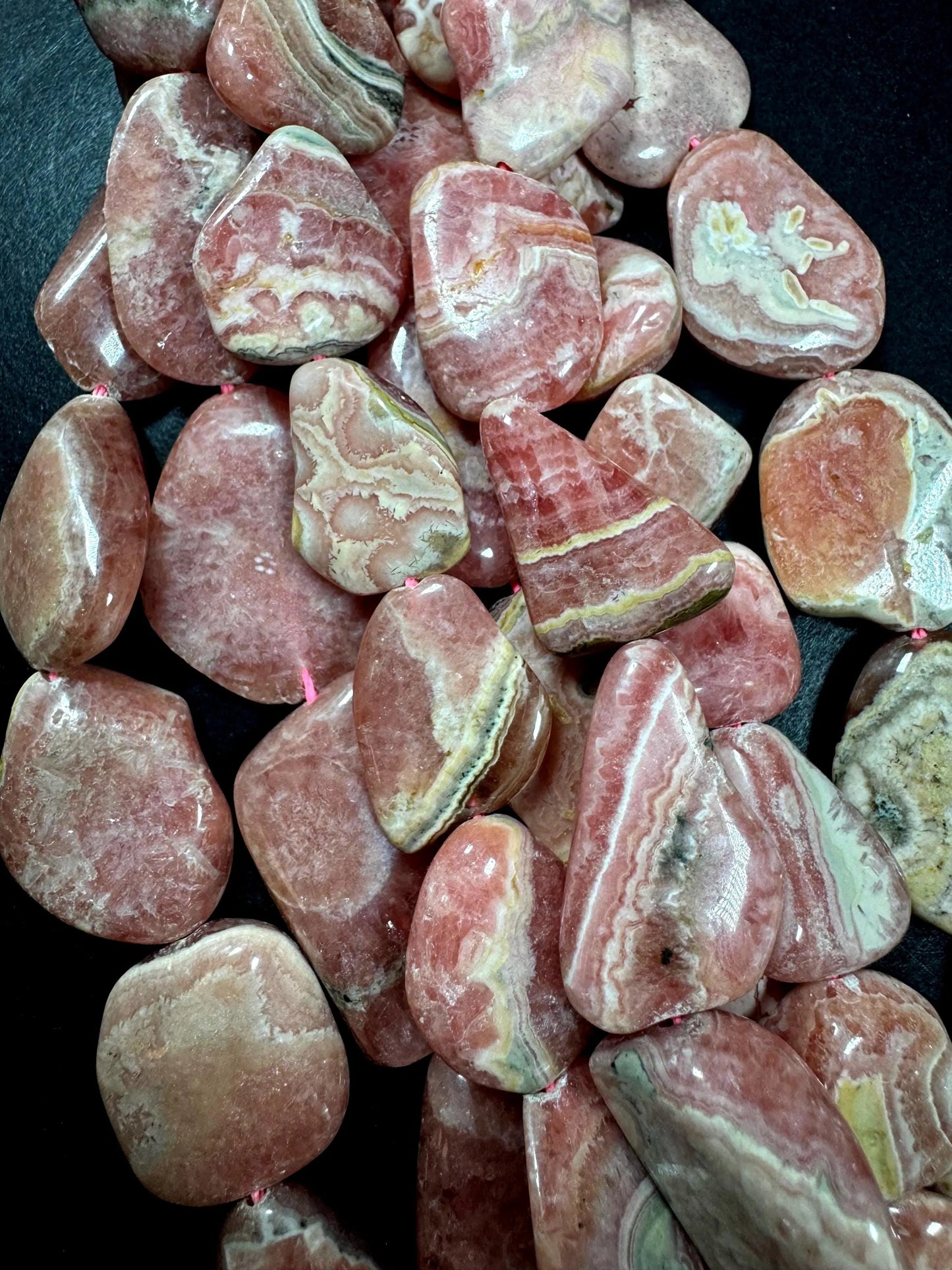 AAA Natural Rhodochrosite Gemstone Bead. Freedom nugget shape beautiful Natural rose pink color. Excellent quality. Full strand 15.5”