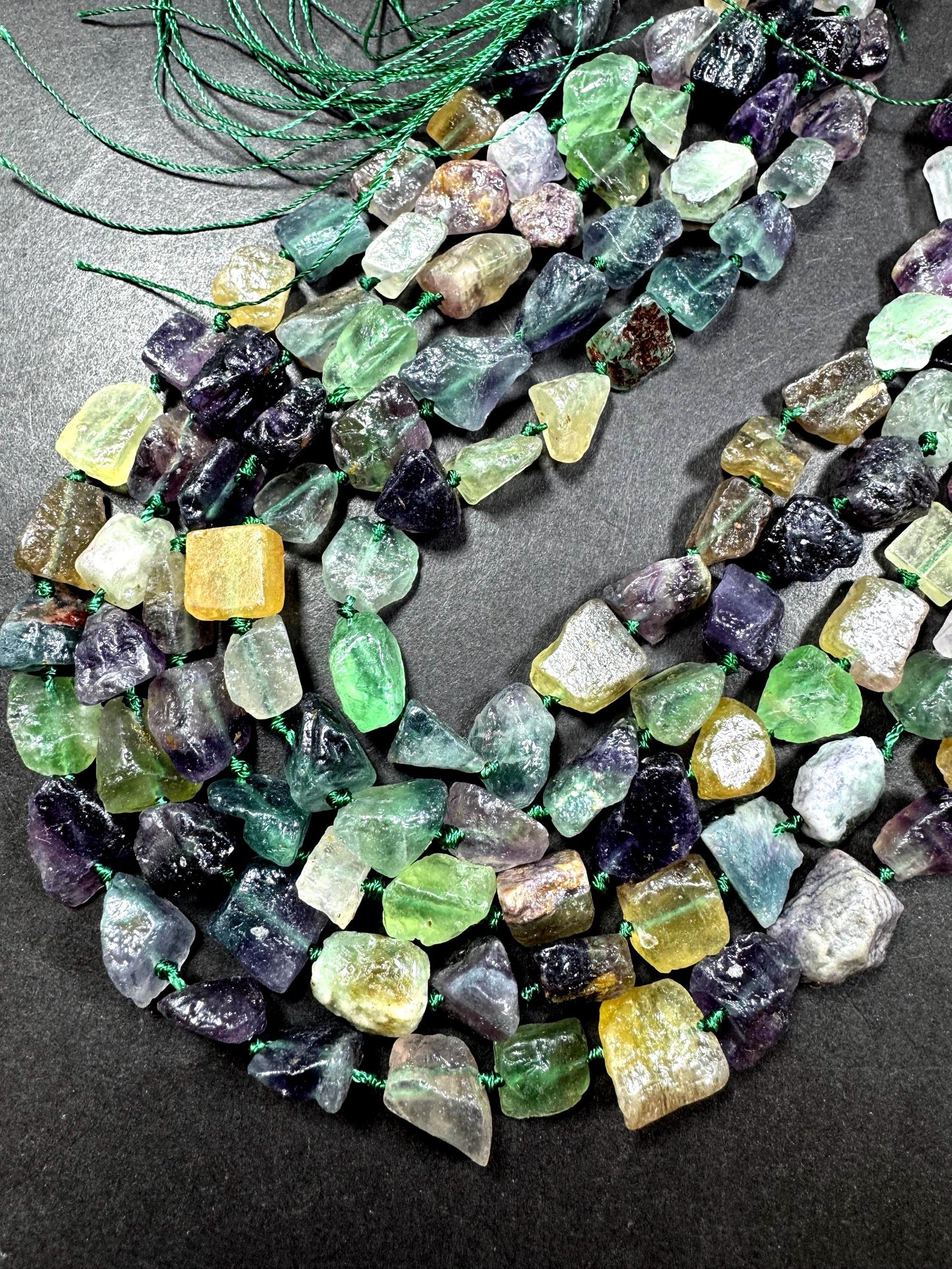 AAA Natural Fluorite Gemstone Bead. Freedom nugget shape beautiful Natural green purple color. Excellent quality. Full strand 15.5”