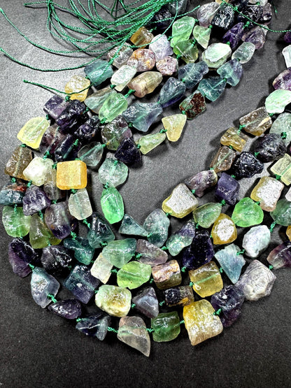 AAA Natural Fluorite Gemstone Bead. Freedom nugget shape beautiful Natural green purple color. Excellent quality. Full strand 15.5”