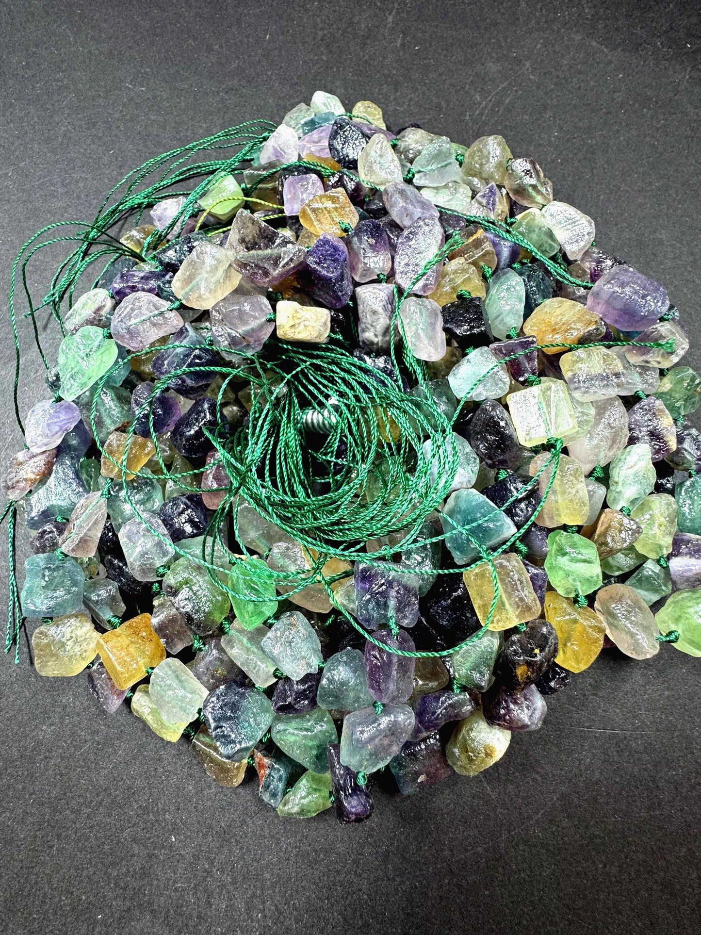 AAA Natural Fluorite Gemstone Bead. Freedom nugget shape beautiful Natural green purple color. Excellent quality. Full strand 15.5”