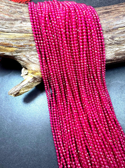 Natural Red Ruby AAA Grade. 2mm Faceted Round Shape. Excellent Quality. Natural Red Ruby Gemstone Bead. Full Strand 15.5”