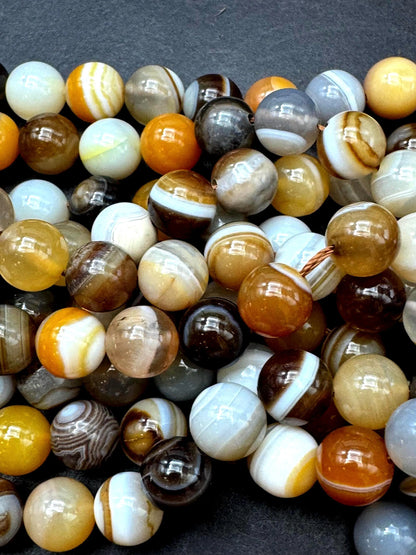 Natural Botswana Gemstone bead. Smooth round bead. Gorgeous brown Botswana bead. Excellent quality. Full strand 15.5