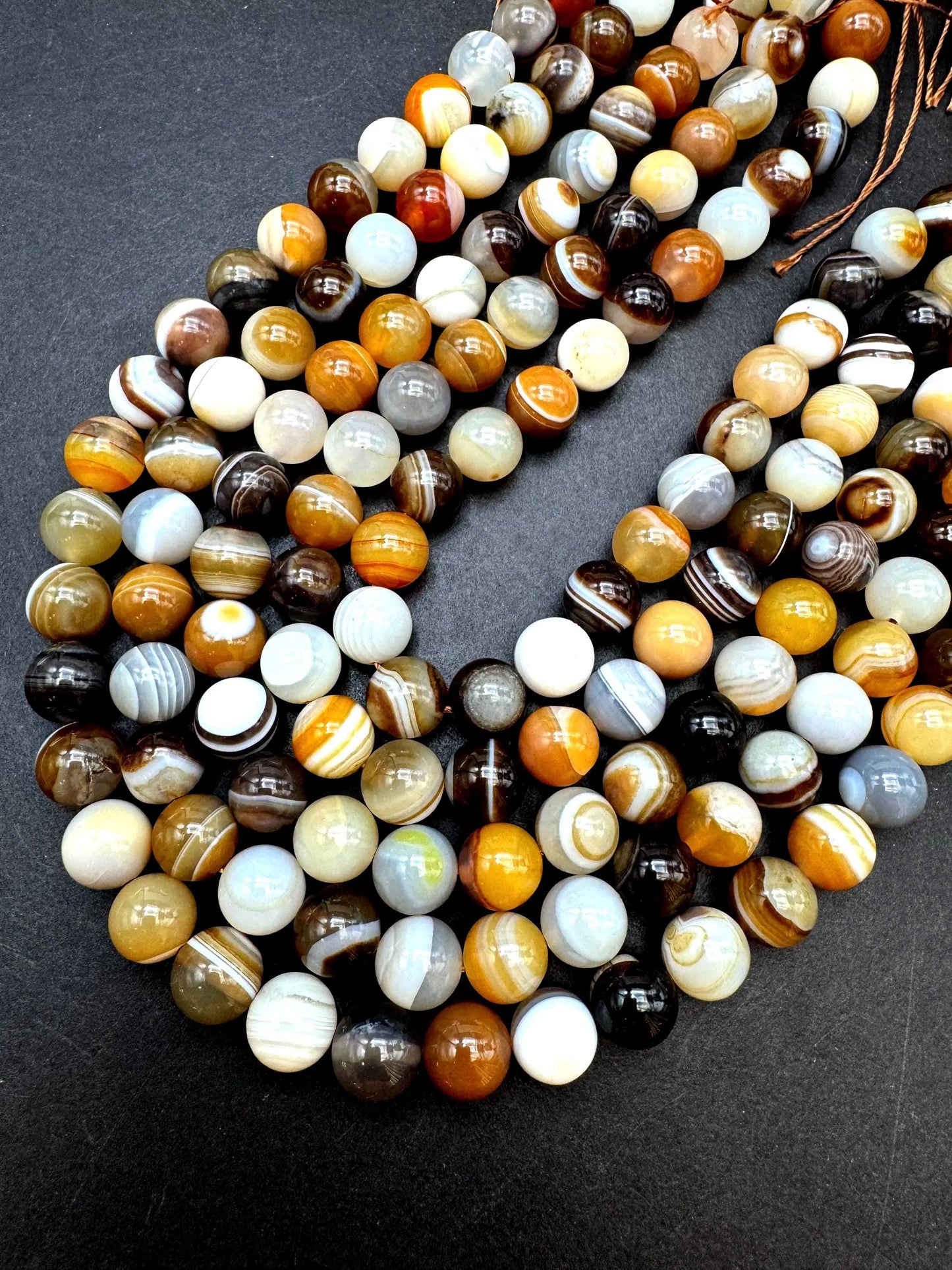 Natural Botswana Gemstone bead. Smooth round bead. Gorgeous brown Botswana bead. Excellent quality. Full strand 15.5