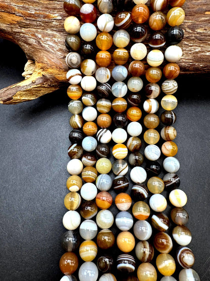 Natural Botswana Gemstone bead. Smooth round bead. Gorgeous brown Botswana bead. Excellent quality. Full strand 15.5