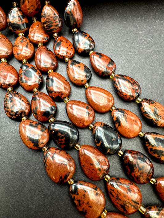 Natural  Mahogany Obsidian Gemstone Bead. Gorgeous Natural dark brown with black color. Excellent quality. Full strand 15.5