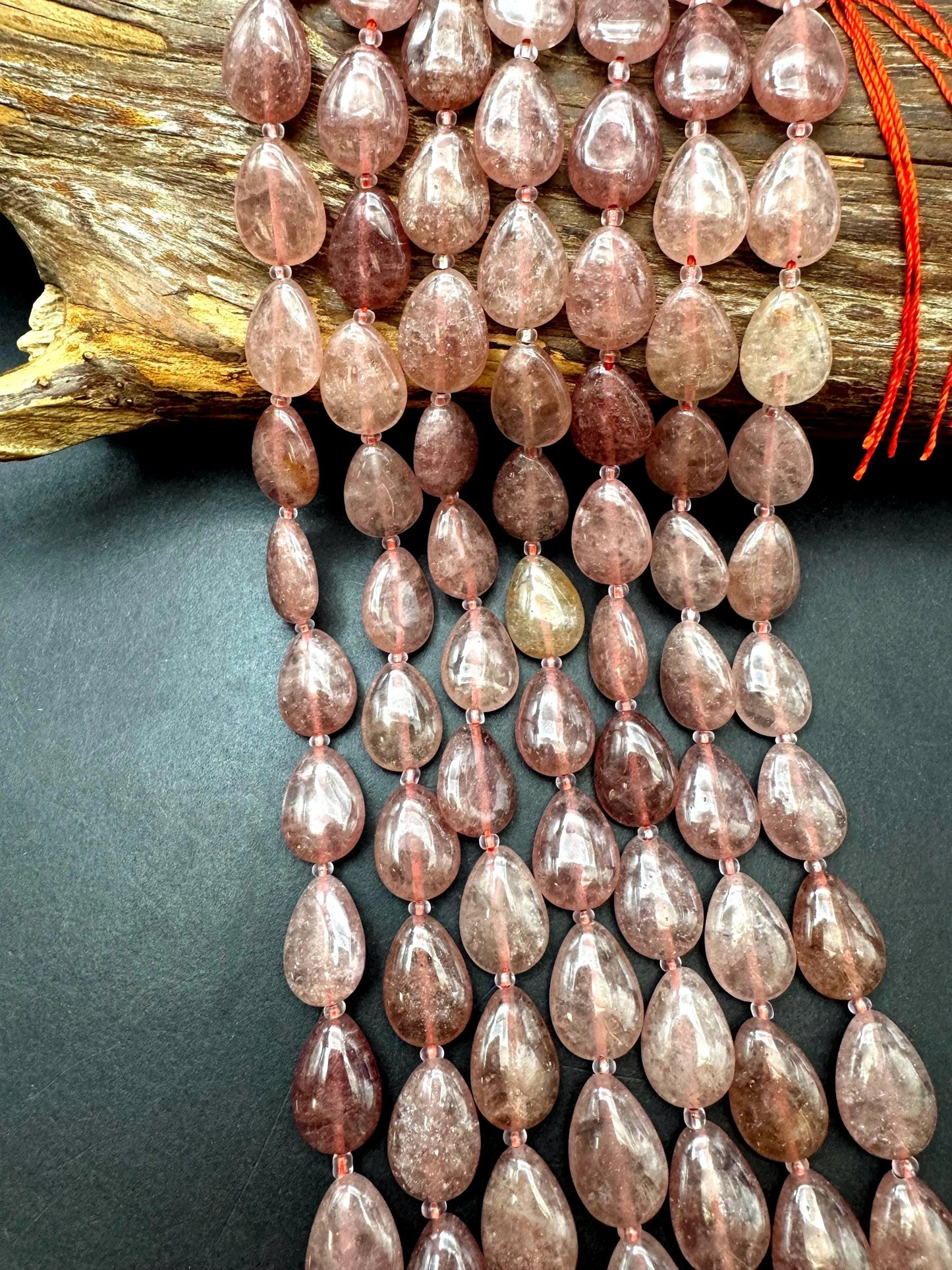 Natural Strawberry Quartz Gemstone Bead. Gorgeous Natural dark reddish color. Excellent quality. Full strand 15.5
