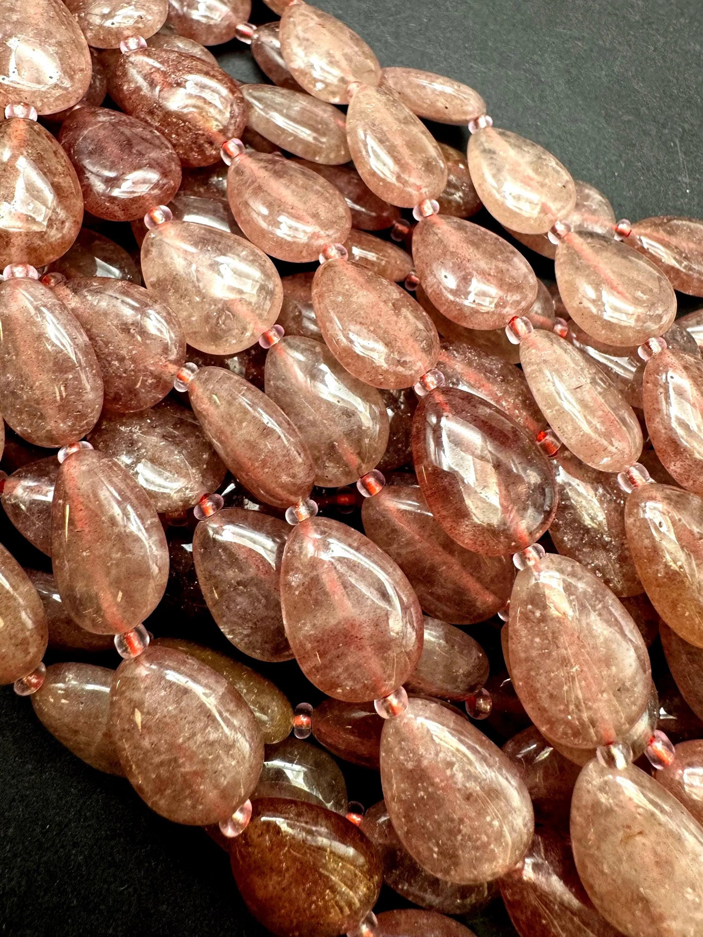 Natural Strawberry Quartz Gemstone Bead. Gorgeous Natural dark reddish color. Excellent quality. Full strand 15.5