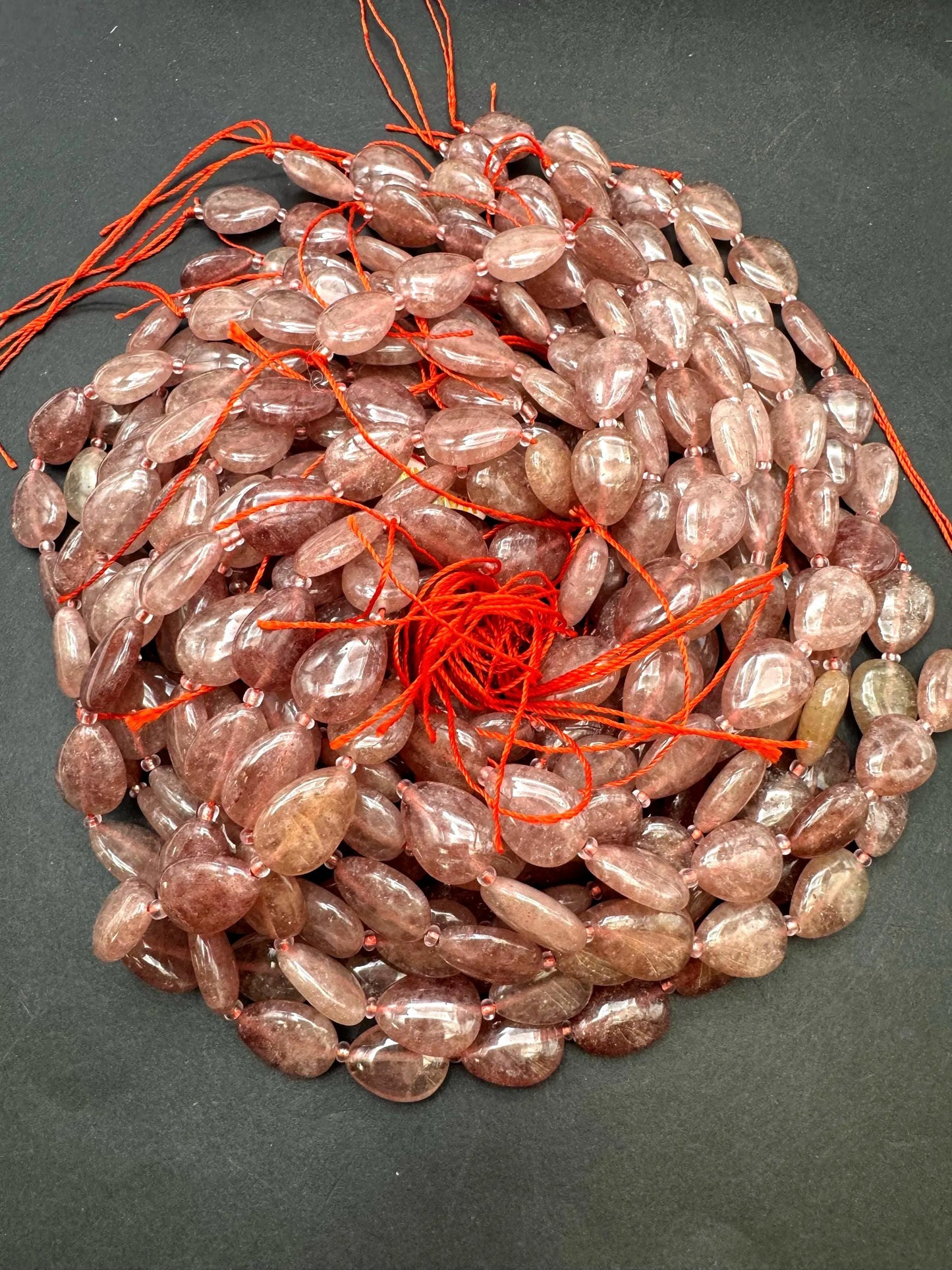 Natural Strawberry Quartz Gemstone Bead. Gorgeous Natural dark reddish color. Excellent quality. Full strand 15.5