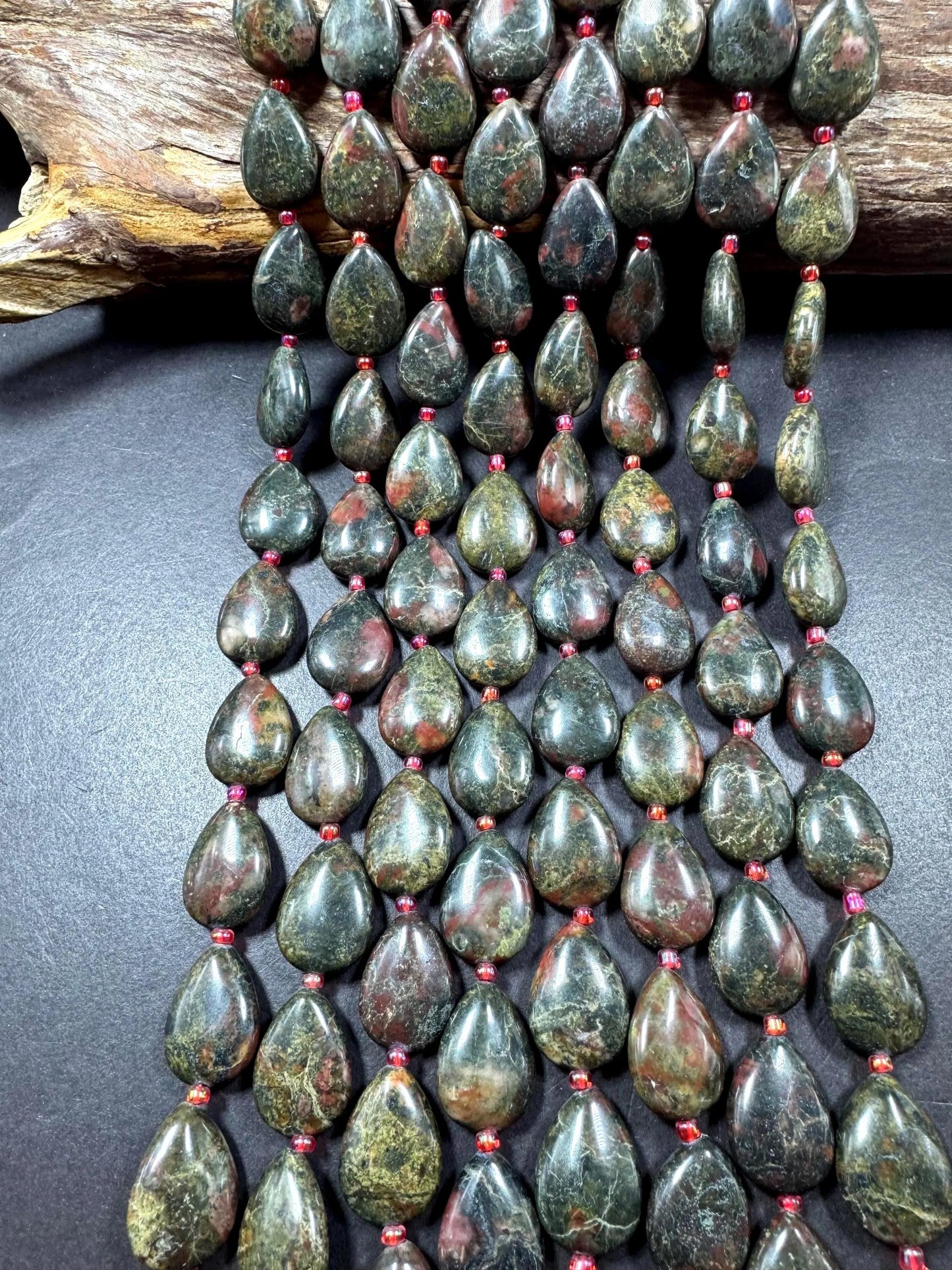 Natural African Blood Gemstone Bead. Gorgeous Natural Dark Brown with Olive Green color. Excellent quality. Full strand 15.5